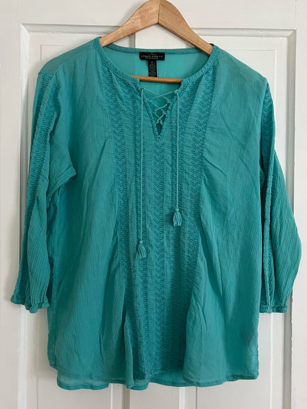 Lauren Ralph Lauren Medium Tunic Top Embroidered Boho Peasant Lightweight